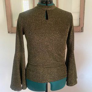 Gold Sparkle Retro top with Bell Sleeves